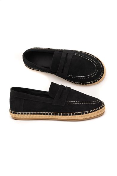 Minoa Siyah Loafer Süet Hakiki Deri Espadril