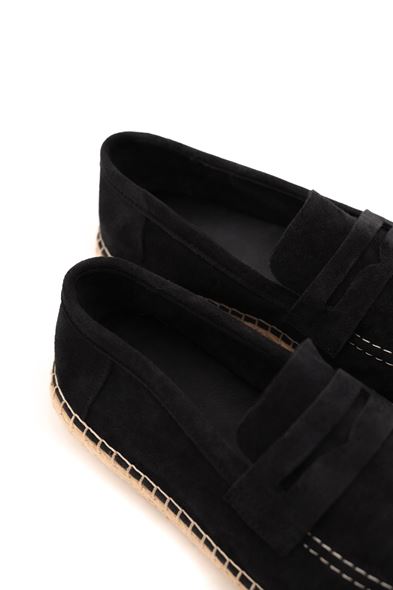 Minoa Siyah Loafer Süet Deri Espadril