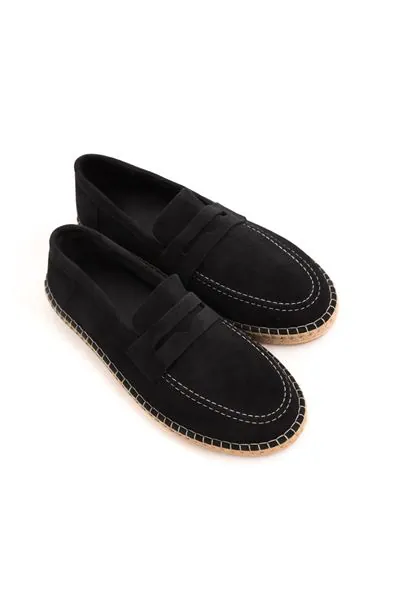 Minoa Siyah Loafer Süet Hakiki Deri Erkek Espadril