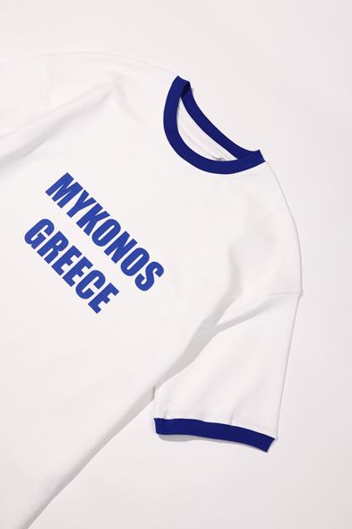 Axis Beyaz Mavi Oversize %100 Pamuk Tshirt
