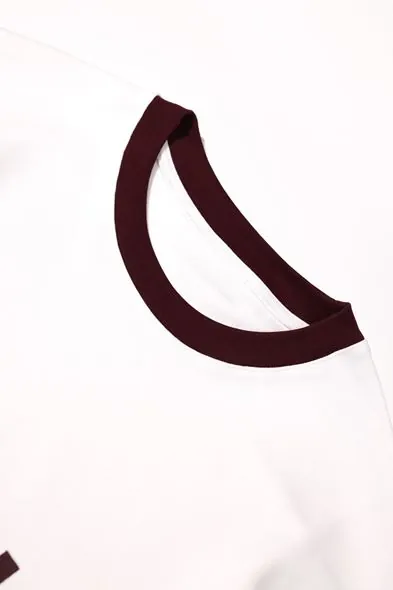 Axis Beyaz Bordo Oversize %100 Pamuk Erkek Tshirt