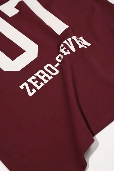 Zero-Seven Bordo Oversize Kolsuz %100 Pamuk Erkek Tshirt