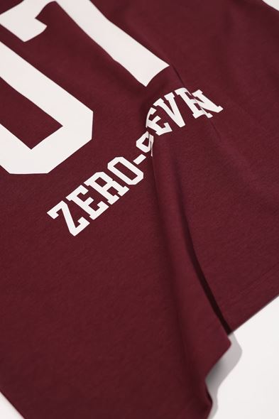 Zero-Seven Bordo Oversize Kolsuz %100 Pamuk Tshirt