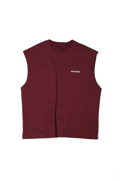 Zero-Seven Bordo Oversize Kolsuz %100 Pamuk Erkek Tshirt