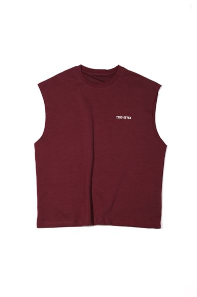 Zero-Seven Bordo Oversize Kolsuz %100 Pamuk Tshirt