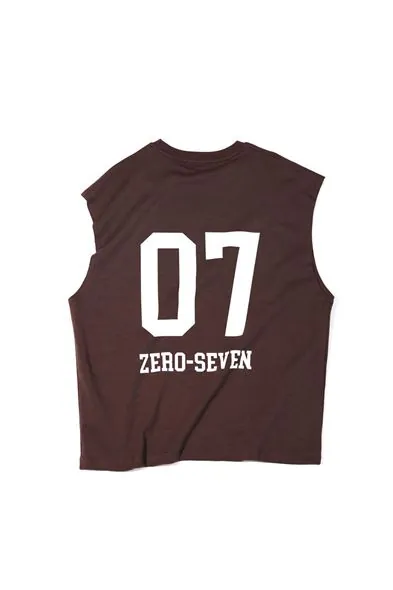 Zero-Seven Kahve Oversize Kolsuz %100 Pamuk Erkek Tshirt