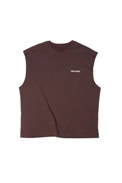 Zero-Seven Kahve Oversize Kolsuz %100 Pamuk Erkek Tshirt