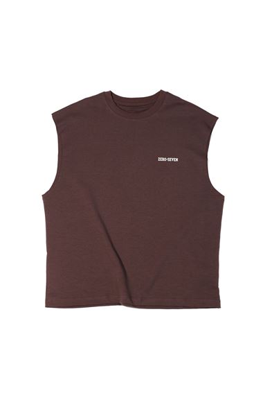 Zero-Seven Kahve Oversize Kolsuz %100 Pamuk Tshirt