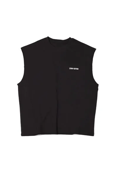 Zero-Seven Siyah Oversize Kolsuz %100 Pamuk Erkek Tshirt