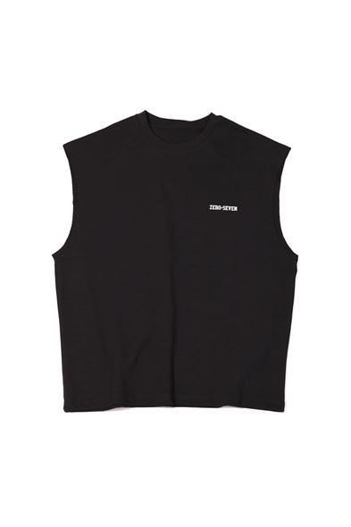 Zero-Seven Siyah Oversize Kolsuz %100 Pamuk Tshirt