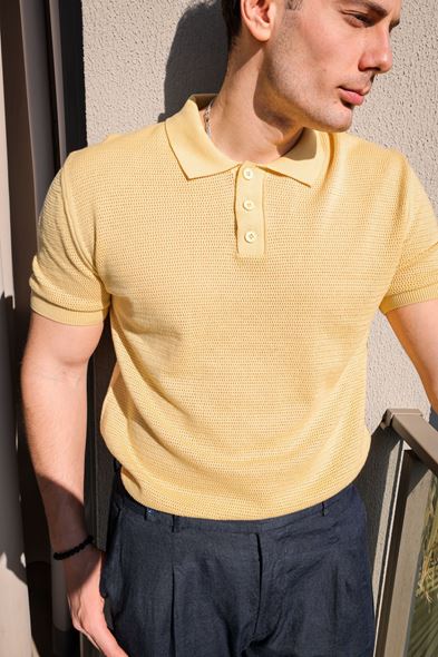 Rimo Sarı Düğmeli Triko Erkek Tshirt