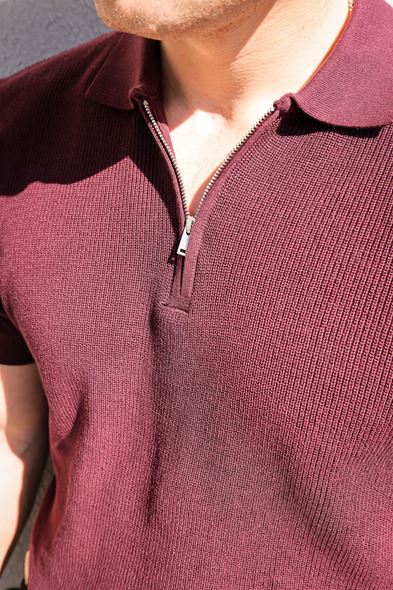 Lave Bordo Fermuarlı Triko Erkek Tshirt