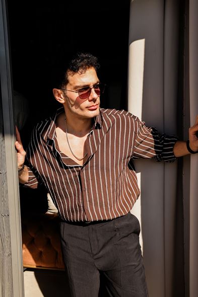 Tyre Çizgili Kahve Gömlek