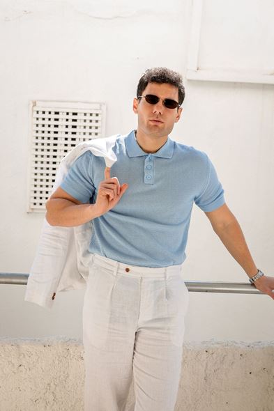 Rimo Mavi Düğmeli Triko Tshirt