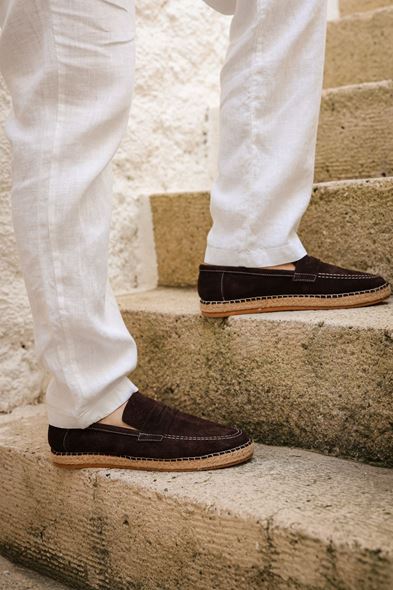 Minoa Kahve Loafer Süet Deri Espadril