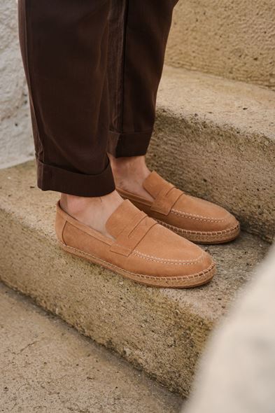 Minoa Bej Loafer Süet Hakiki Deri Espadril