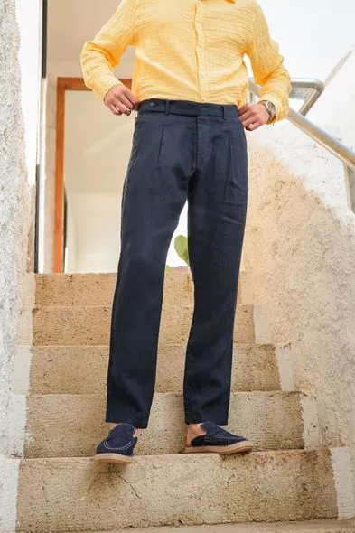 Giardino Lacivert %100 Keten Erkek Pantolon