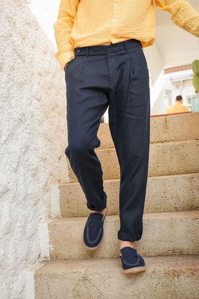 Giardino Lacivert %100 Keten Erkek Pantolon
