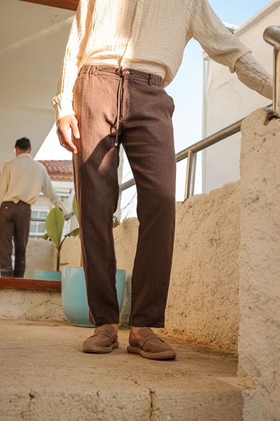Sardis Kahve %100 Keten Pantolon