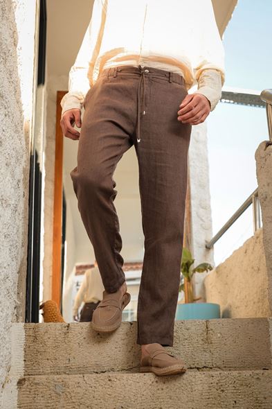 Sardis Kahve %100 Keten Pantolon