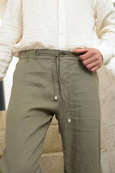 Sardis Haki %100 Keten Erkek Pantolon