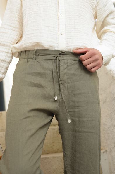 Sardis Haki %100 Keten Pantolon