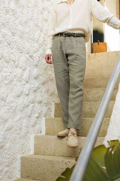 Giardino Haki %100 Keten Pantolon
