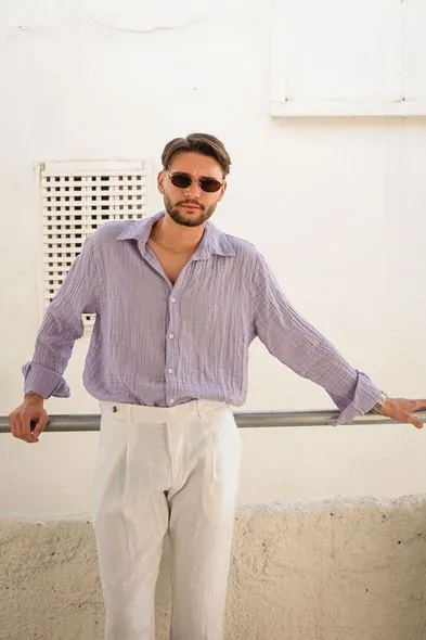 Maldiv Lila %100 Pamuk Erkek Gömlek