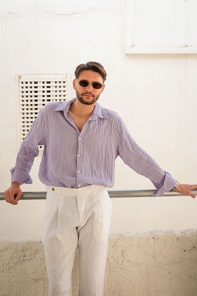 Maldiv Lila %100 Pamuk Gömlek