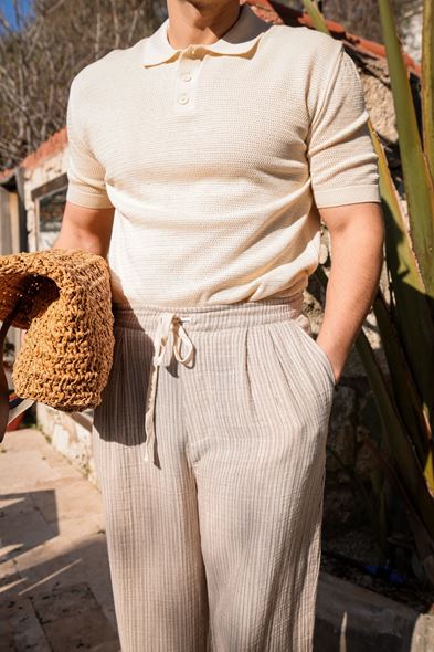 Rimo Bej Düğmeli Triko Tshirt