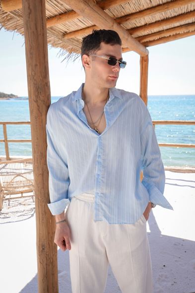 Tyre Çizgili Mavi Gömlek