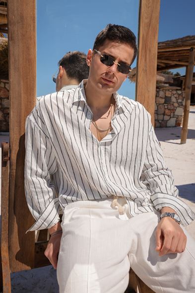 Tyre Çizgili Beyaz Gömlek