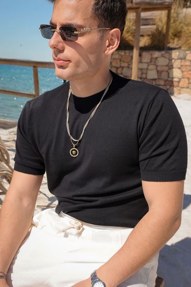 Briss Siyah Bisiklet Yaka Triko Tshirt