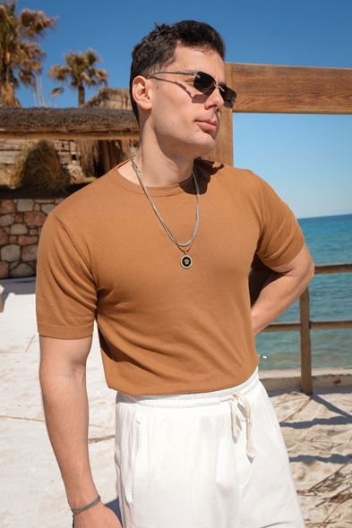 Briss Kahve Bisiklet Yaka Triko Tshirt