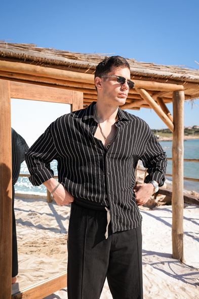 Tyre Çizgili Siyah Gömlek