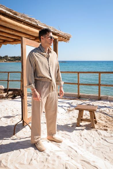 Tyre Çizgili Haki Gömlek