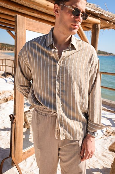 Tyre Çizgili Haki Gömlek