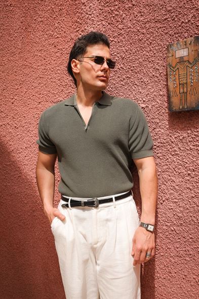 Lave Haki Fermuarlı Triko Tshirt