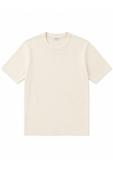 Tavia Bej Bisiklet Yaka %100 Pamuk Tshirt