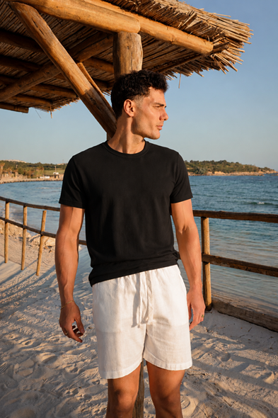 Tavia Siyah Bisiklet Yaka %100 Pamuk Tshirt