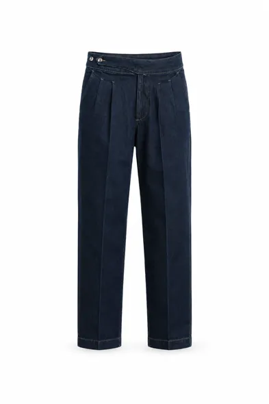 Lecce Lüks İtalyan %100 Pamuk Koyu Mavi Denim Erkek Kot Pantolon