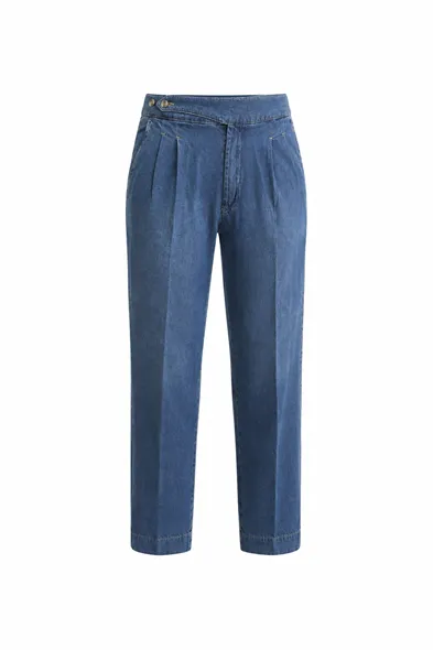 Lecce Lüks İtalyan %100 Pamuk Mavi Denim Erkek Kot Pantolon