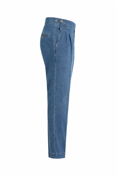 Lecce Lüks İtalyan %100 Pamuk Mavi Denim Erkek Kot Pantolon