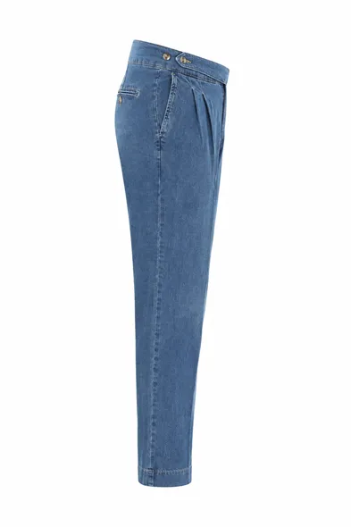 Lecce Lüks İtalyan %100 Pamuk Açık Mavi Denim Erkek Kot Pantolon