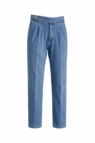Lecce Lüks İtalyan %100 Pamuk Açık Mavi Denim Erkek Kot Pantolon