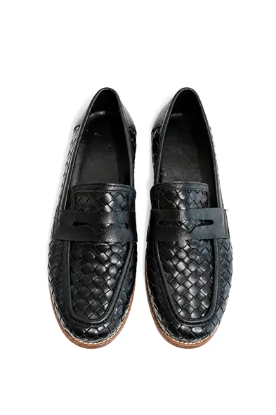 Alpin Siyah Cilt Exclusive Örgü Desen Loafer Erkek Ayakkabı