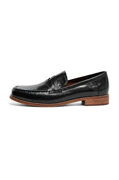 Glace Siyah Cilt Lüks Croco Desen Rugan Loafer Erkek Ayakkabı