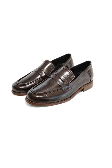 Nord Kahverengi Cilt Elit Croco Desen Rugan Loafer Erkek Ayakkabı