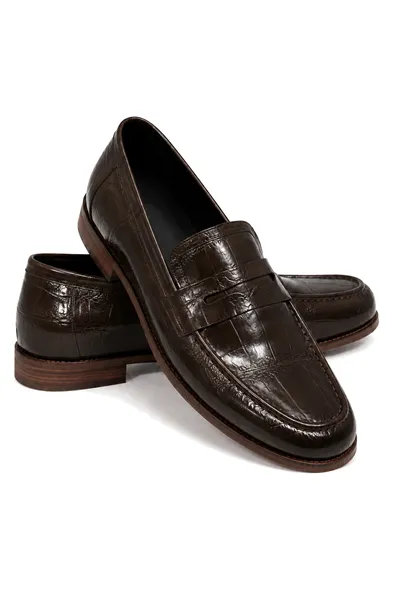 Glace Kahverengi Cilt Lüks Croco Desen Rugan Loafer Erkek Ayakkabı