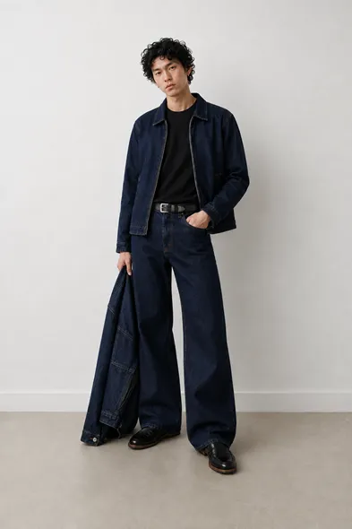 Duster Kombin - Navy - Lüks Street Crop - %100 Pamuk Denim - Erkek Kot Ceket - Bootcut Lüks Street - %100 Pamuk Denim - Erkek Kot Pantolon